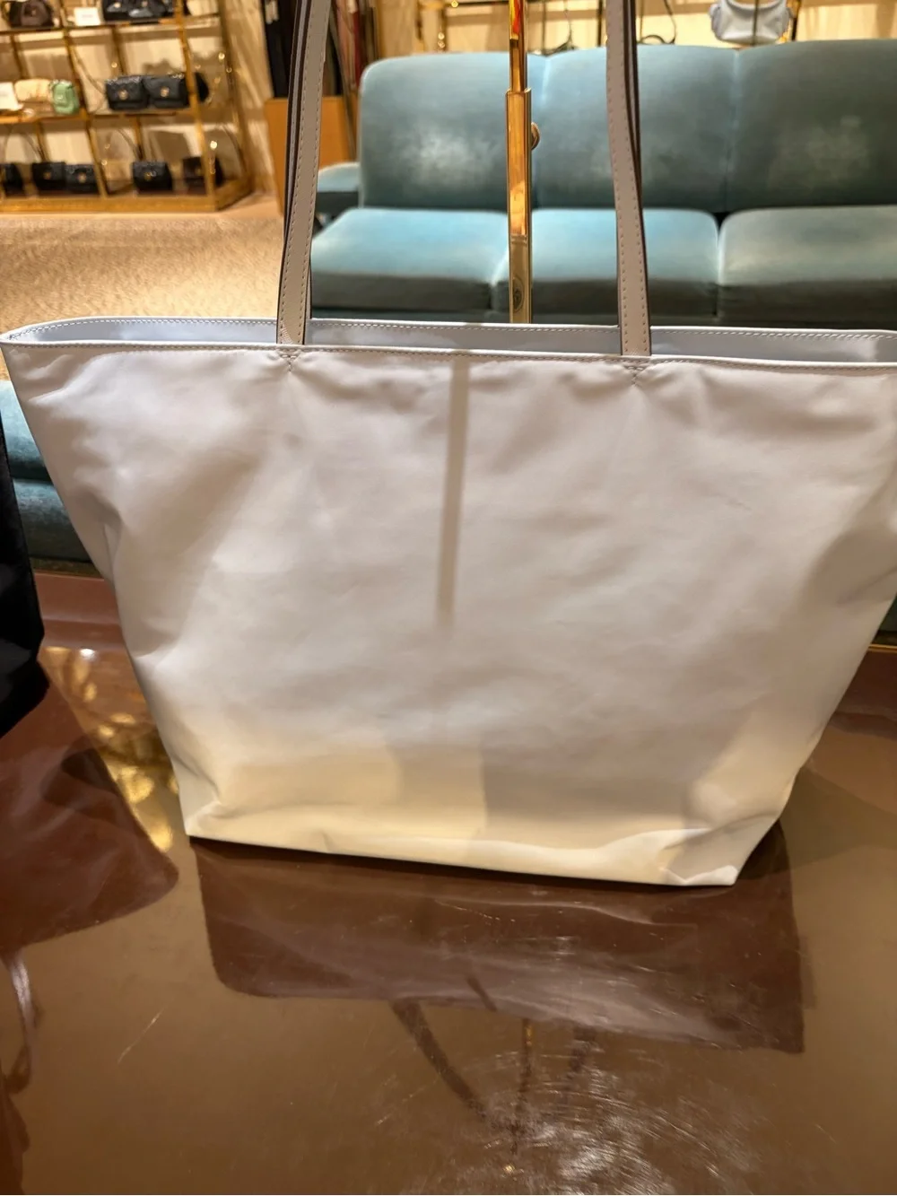 Tory Burch Nylon sky blue Tote Bag Zip Closure Logo Accent Gold in large size
